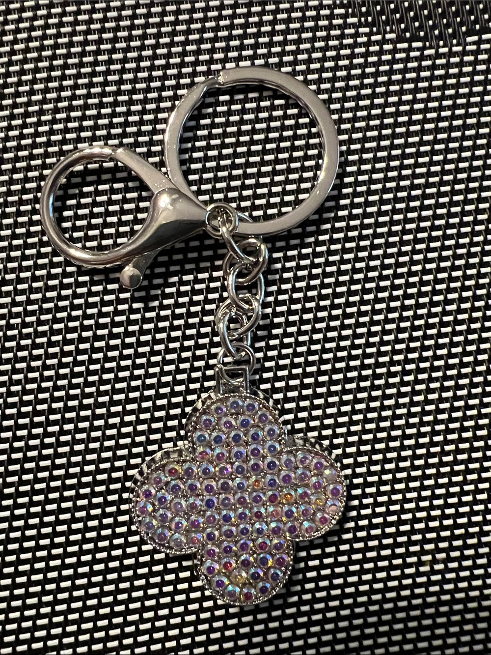 Crystal Pavé Clover Keychain - Silver Tone with Iridescent Stones